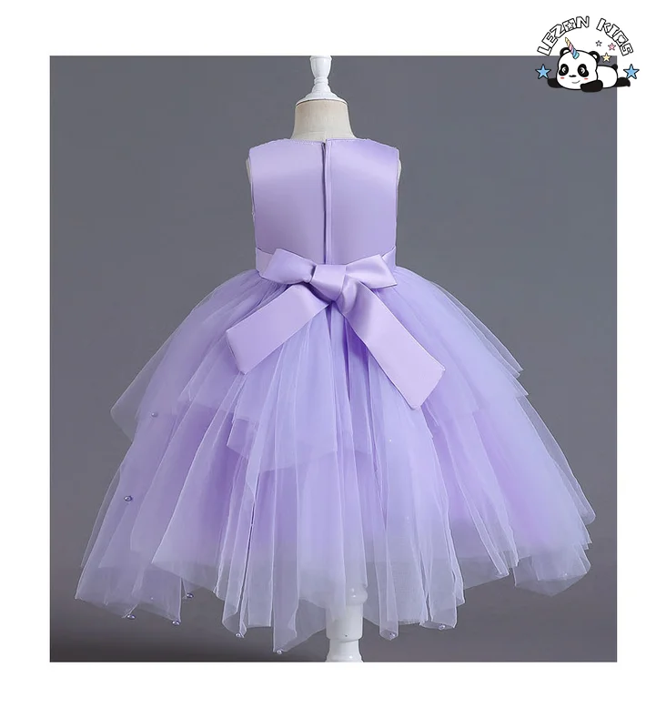 LEZONKIDS - Girls' Dress Sleeveless Skirt Irregular Short Dress Mesh Sequin Dress
